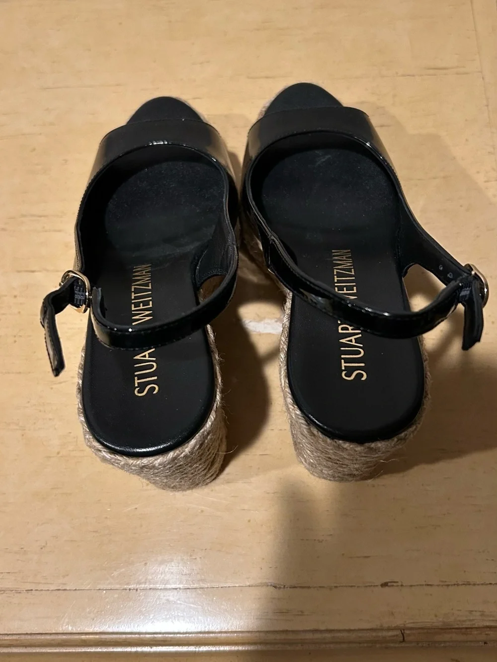 Stuart Weitzman black patent sling back espadrille wedge in size 6.5